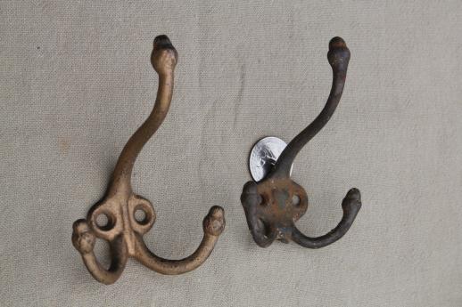 photo of antique & vintage coat hooks, lot of 22 assorted old wall hooks  triple hooks w/ acorn finials #14