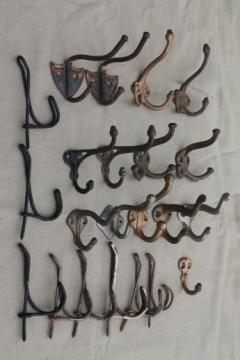 catalog photo of antique & vintage coat hooks, lot of 22 assorted old wall hooks  triple hooks w/ acorn finials