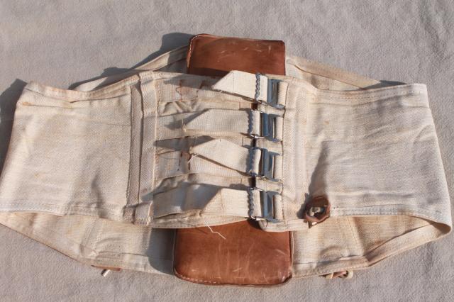 photo of antique vintage cotton corset girdle w/ leather back brace, adjustable lacing 30 #7