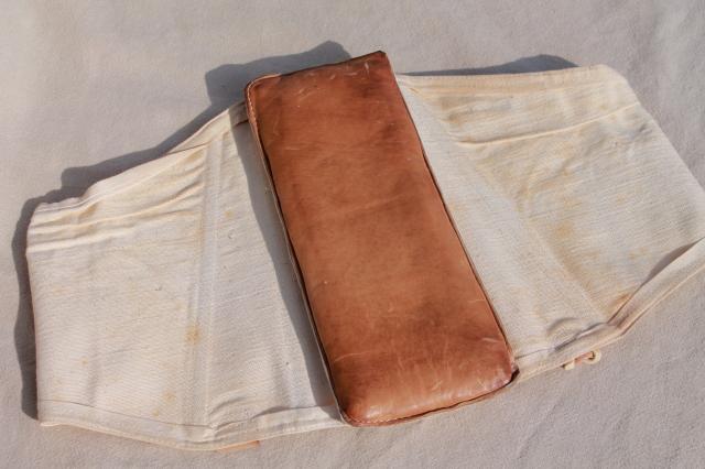 photo of antique vintage cotton corset girdle w/ leather back brace, adjustable lacing 30 #9