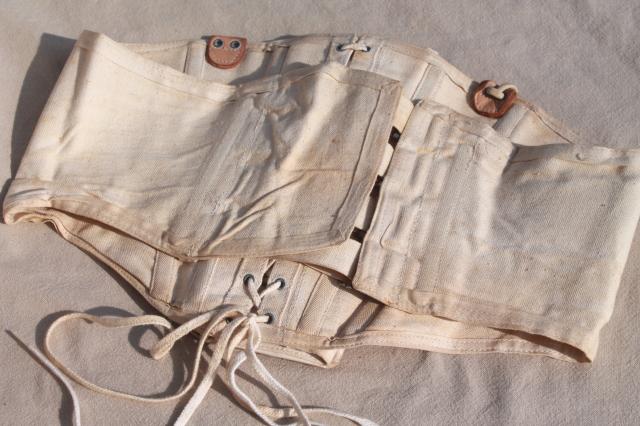 photo of antique vintage cotton corset girdle w/ leather back brace, adjustable lacing 30 #10