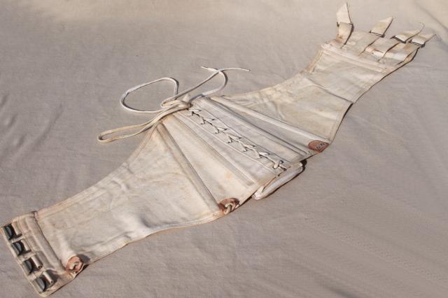 photo of antique vintage cotton corset girdle w/ leather back brace, adjustable lacing 30 #11