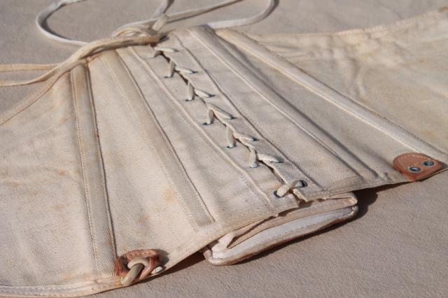 photo of antique vintage cotton corset girdle w/ leather back brace, adjustable lacing 30 #12