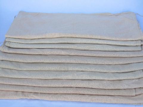 photo of antique vintage cotton feed bags, primitive feedsack fabric grain bag lot #1