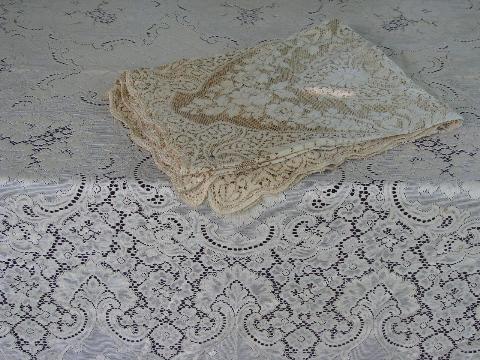 photo of antique vintage cotton lace tablecloths, off-white and ecru #1