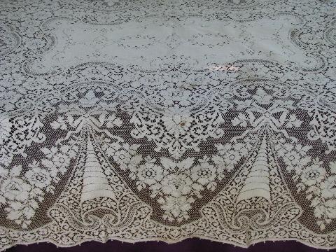 photo of antique vintage cotton lace tablecloths, off-white and ecru #5