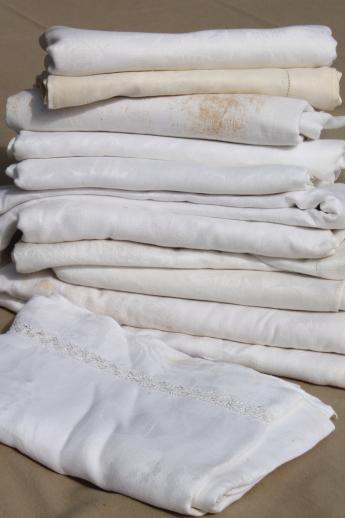 photo of antique & vintage cotton & linen damask table linens, huge lot tablecloths for weddings #1