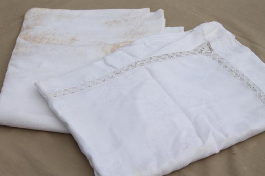 photo of antique & vintage cotton & linen damask table linens, huge lot tablecloths for weddings #8