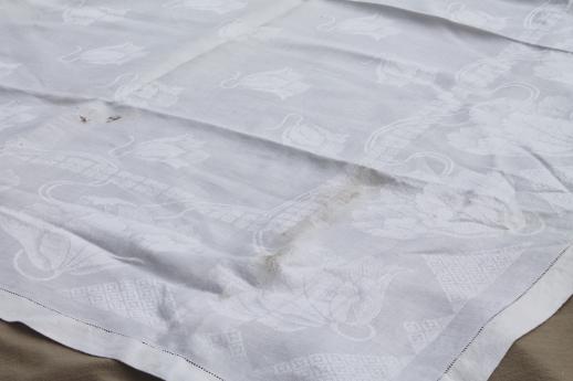 photo of antique & vintage cotton & linen damask table linens, huge lot tablecloths for weddings #16