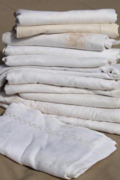 catalog photo of antique & vintage cotton & linen damask table linens, huge lot tablecloths for weddings