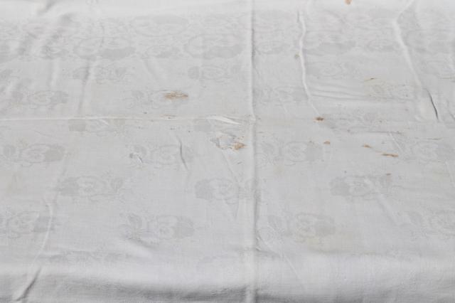 photo of antique & vintage cotton & linen damask tablecloth lot, mismatched table linens #3