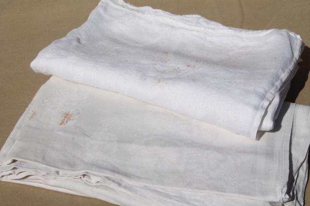 photo of antique & vintage cotton & linen damask tablecloth lot, mismatched table linens #5