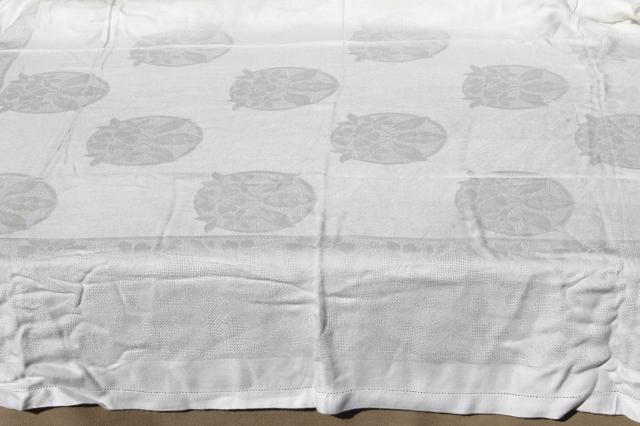 photo of antique & vintage cotton & linen damask tablecloth lot, mismatched table linens #6