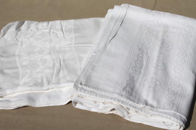 photo of antique & vintage cotton & linen damask tablecloth lot, mismatched table linens #8