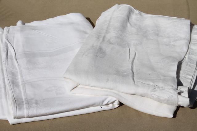 photo of antique & vintage cotton & linen damask tablecloth lot, mismatched table linens #11
