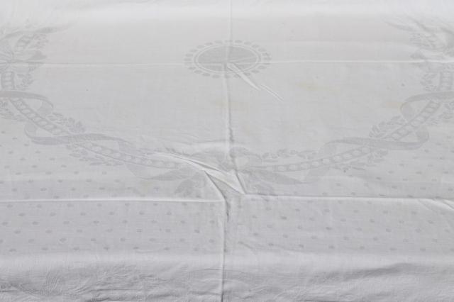 photo of antique & vintage cotton & linen damask tablecloth lot, mismatched table linens #12