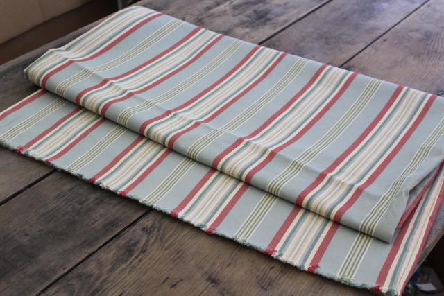 photo of antique vintage cotton ticking bolster bed pillow cover barn red, cream, green chambray blue stripe #1