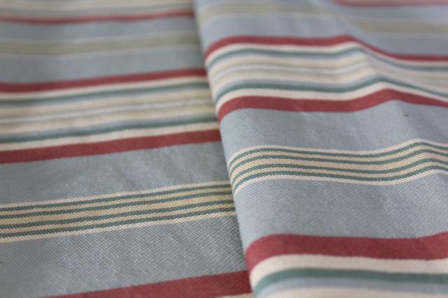 photo of antique vintage cotton ticking bolster bed pillow cover barn red, cream, green chambray blue stripe #2