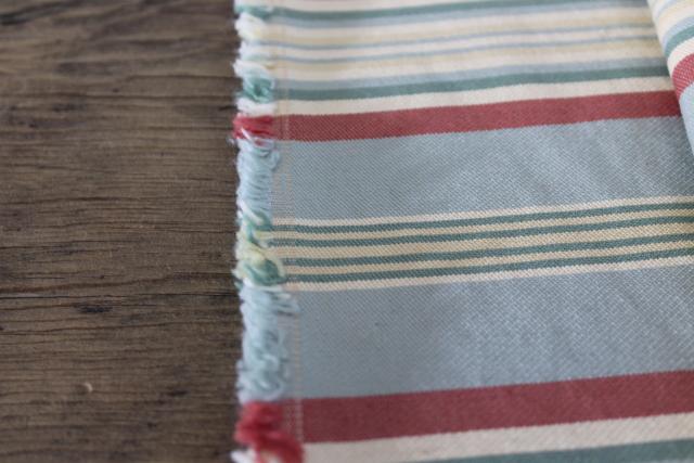 photo of antique vintage cotton ticking bolster bed pillow cover barn red, cream, green chambray blue stripe #3