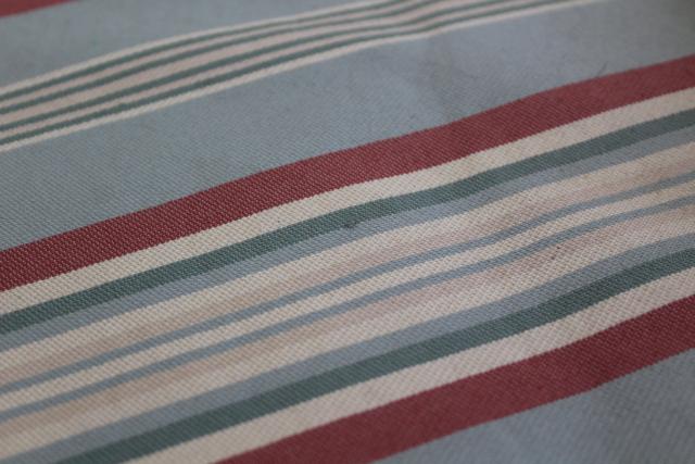 photo of antique vintage cotton ticking bolster bed pillow cover barn red, cream, green chambray blue stripe #4