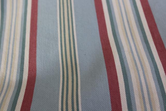 photo of antique vintage cotton ticking bolster bed pillow cover barn red, cream, green chambray blue stripe #5