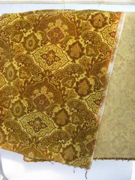 catalog photo of antique vintage cotton velvet fabric, romantic faded print in greens & gold