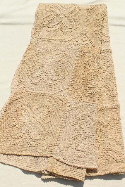 photo of antique vintage coverlet, popcorn crochet bedspread, handmade crocheted lace spread #1