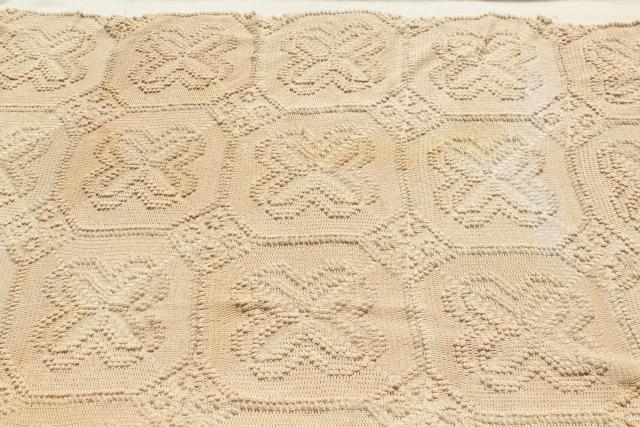 photo of antique vintage coverlet, popcorn crochet bedspread, handmade crocheted lace spread #4