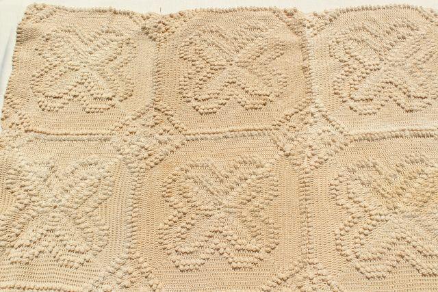 photo of antique vintage coverlet, popcorn crochet bedspread, handmade crocheted lace spread #5