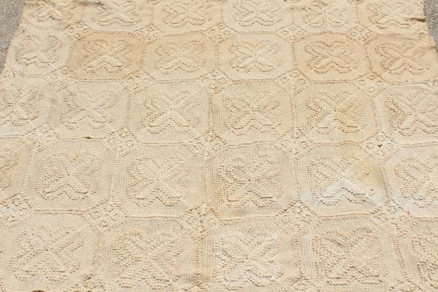 photo of antique vintage coverlet, popcorn crochet bedspread, handmade crocheted lace spread #6