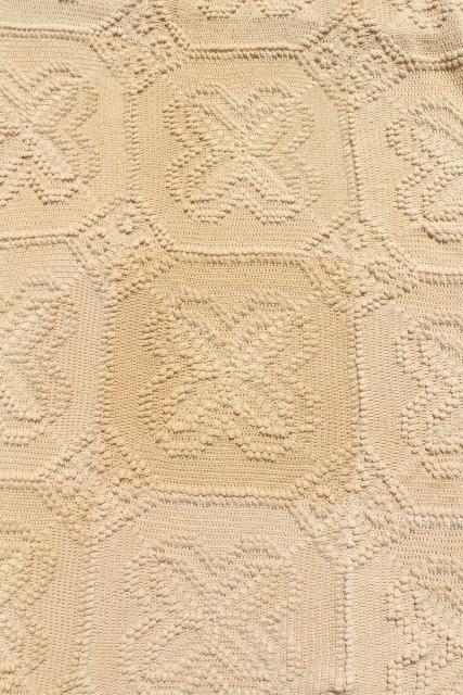 photo of antique vintage coverlet, popcorn crochet bedspread, handmade crocheted lace spread #9