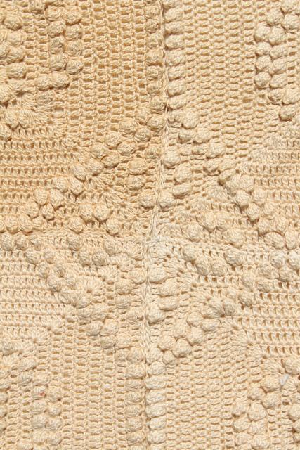 photo of antique vintage coverlet, popcorn crochet bedspread, handmade crocheted lace spread #11