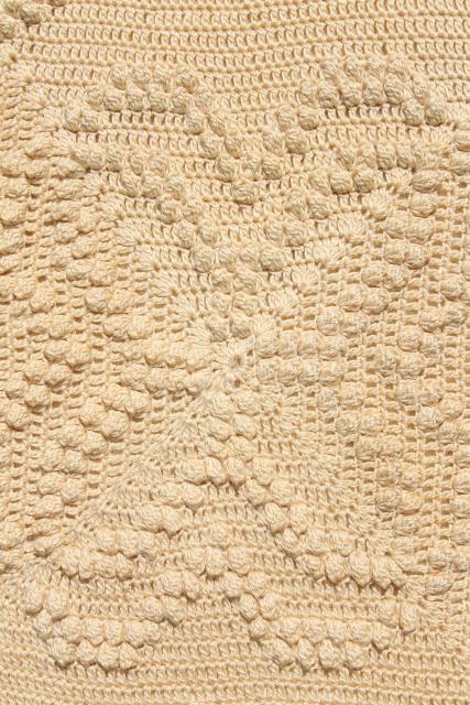 photo of antique vintage coverlet, popcorn crochet bedspread, handmade crocheted lace spread #12