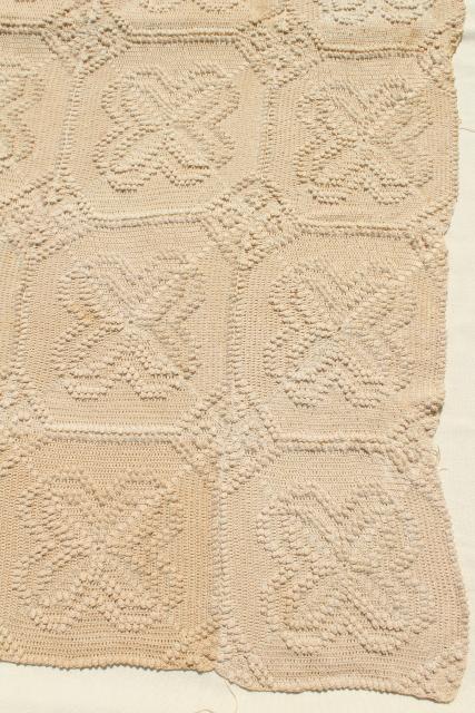 photo of antique vintage coverlet, popcorn crochet bedspread, handmade crocheted lace spread #13