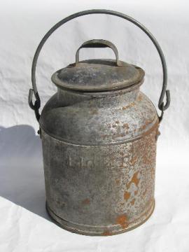 catalog photo of antique vintage cream can, little old milk can, country farm dairy primitive