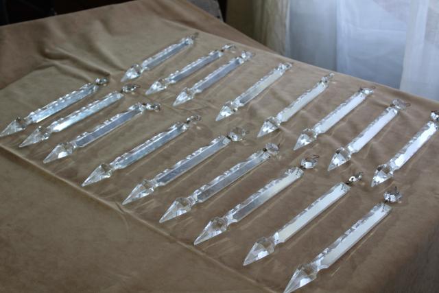 photo of antique vintage cut crystal lusters or chandelier prisms, large long spear point shape #1