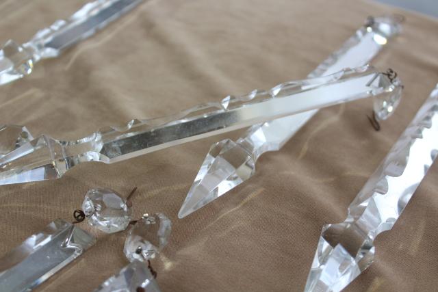 photo of antique vintage cut crystal lusters or chandelier prisms, large long spear point shape #2