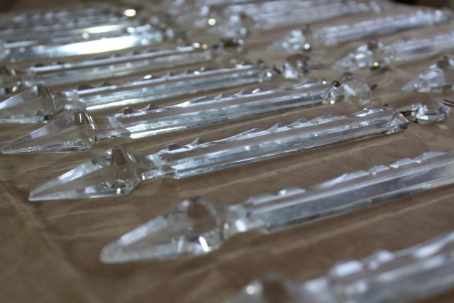 photo of antique vintage cut crystal lusters or chandelier prisms, large long spear point shape #5