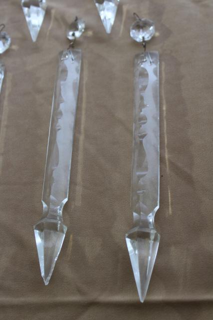 photo of antique vintage cut crystal lusters or chandelier prisms, large long spear point shape #6