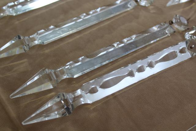 photo of antique vintage cut crystal lusters or chandelier prisms, large long spear point shape #8