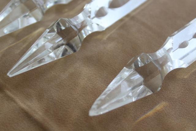 photo of antique vintage cut crystal lusters or chandelier prisms, large long spear point shape #9