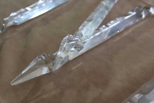 photo of antique vintage cut crystal lusters or chandelier prisms, large long spear point shape #10