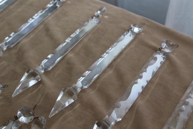 photo of antique vintage cut crystal lusters or chandelier prisms, large long spear point shape #11