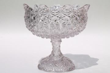 catalog photo of antique vintage daisy and button pattern glass compote bowl, EAPG faint sun purple