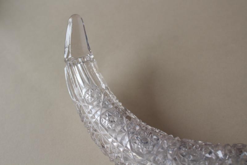 photo of antique vintage daisy or hobstar pattern glass horn vase, hanging cornucopia #3