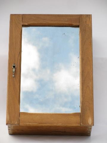 photo of antique vintage dovetailed wood shaving cabinet w/ mirror #1