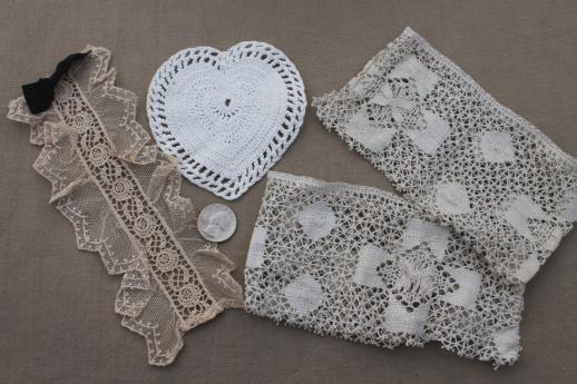 photo of antique vintage dress trimmings, lace collars, crochet cap, fancywork embroidery trims #2