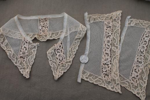 photo of antique vintage dress trimmings, lace collars, crochet cap, fancywork embroidery trims #12