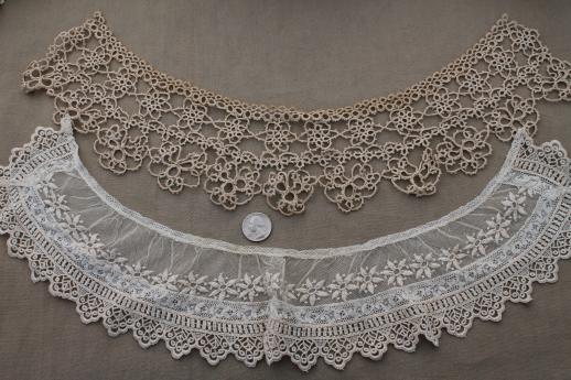 photo of antique vintage dress trimmings, lace collars, crochet cap, fancywork embroidery trims #13