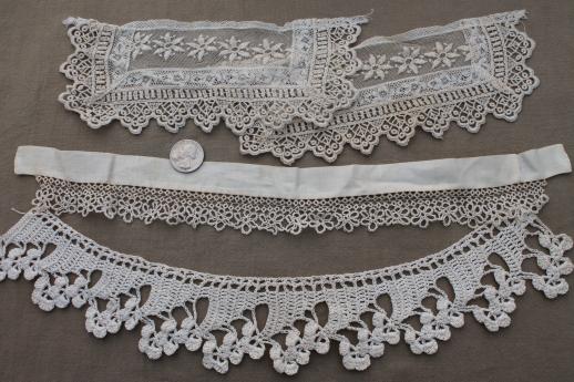 photo of antique vintage dress trimmings, lace collars, crochet cap, fancywork embroidery trims #14